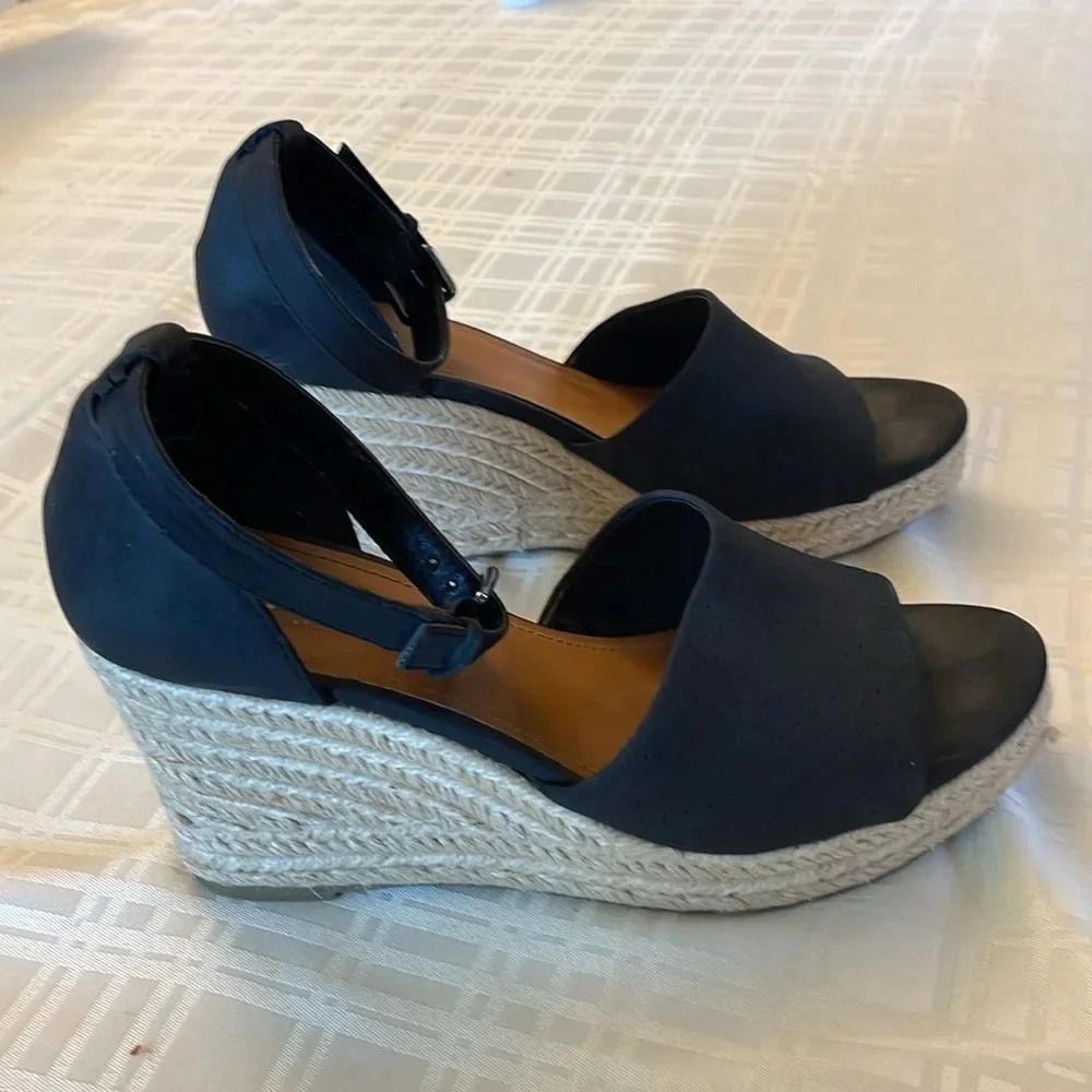 A.N.A. Black Wedge Espadrille Open‎ Toe Sandals